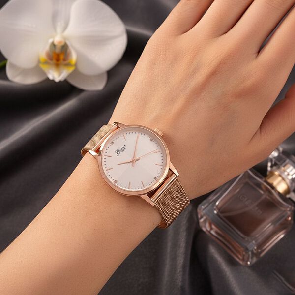 GENOA TIME - V2 Automatik Armbanduhr, Geh&auml;use 316 Edelstahl Sonnenschein Zifferblatt mit wei&szlig;em Diamant Edelstahl Mesharmband ros&eacute;goldfarben image number 3