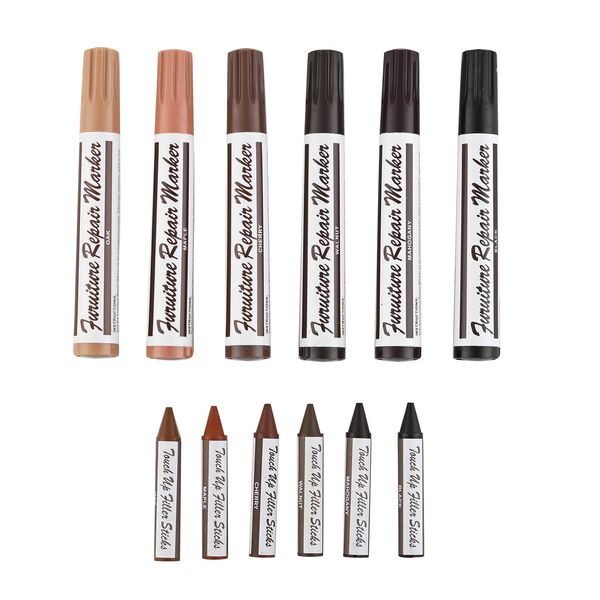 M&ouml;belreparatur-Set aus 12 Teilen, 6 verschiedene Farben