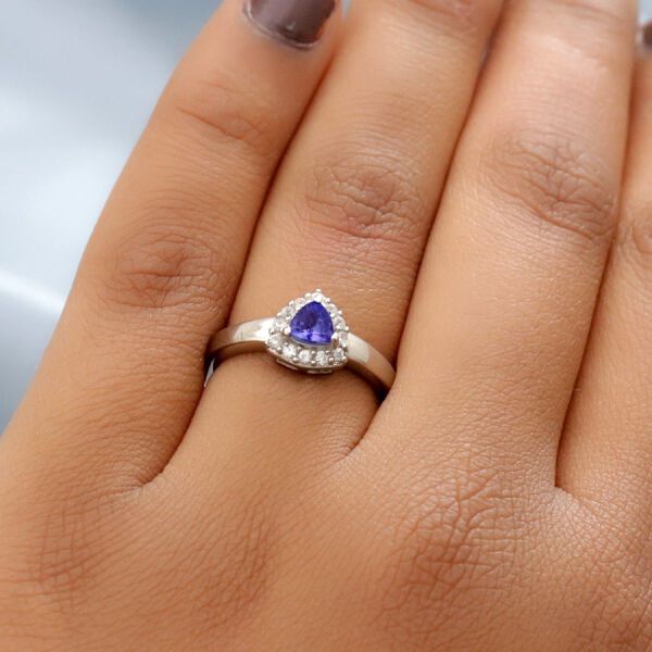 AA Tansanit und Zirkon Ring 925 Silber Platin-&Uuml;berzug image number 3