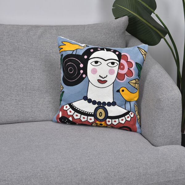 Besticktes Kissenbezug mit Rei&szlig;verschluss, Frida Kahlo