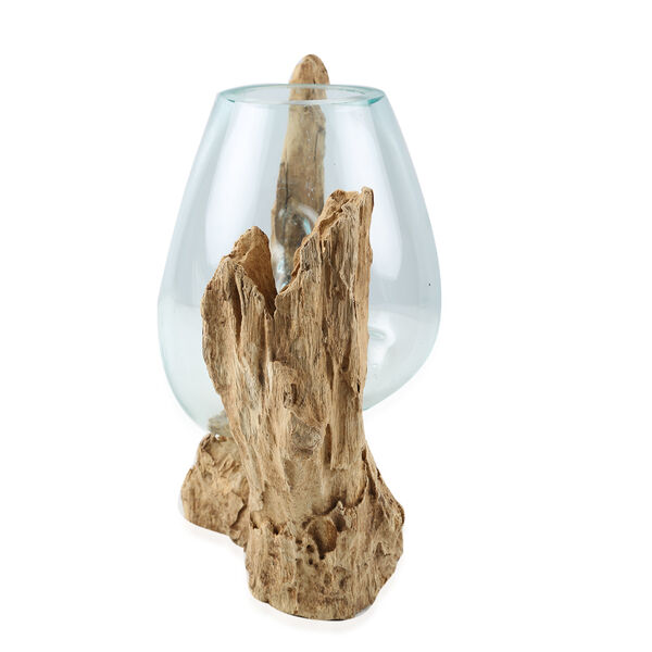 Jardin de Bali: Mundgeblasen Glasvase auf Naturholz, H&ouml;he 12-15 cm image number 1