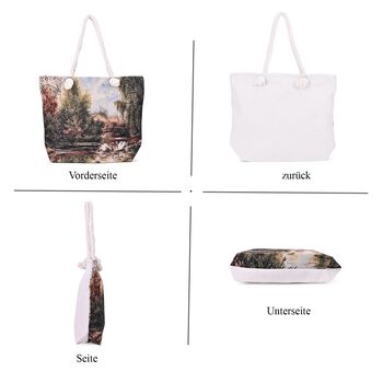 Gewebte Jute-Tasche mit Blumen, Schwanenmuster