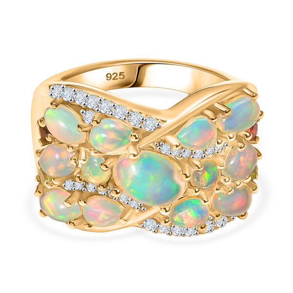 AA Natürlicher, äthiopischer Welo Opal Ring 925 Silber 750 Gelbgold Vermeil (Größe 18.00) ca. 2.52 ct image number 0