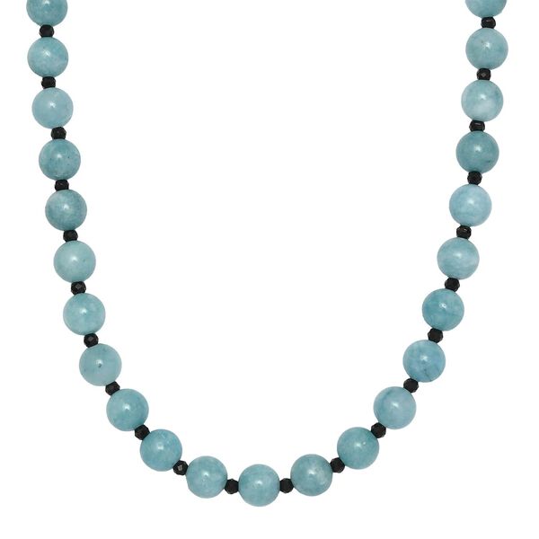 Nat&uuml;rliche milchige Aquamarin und schwarze Spinell-Halskette, 50cm - 190 ct.
