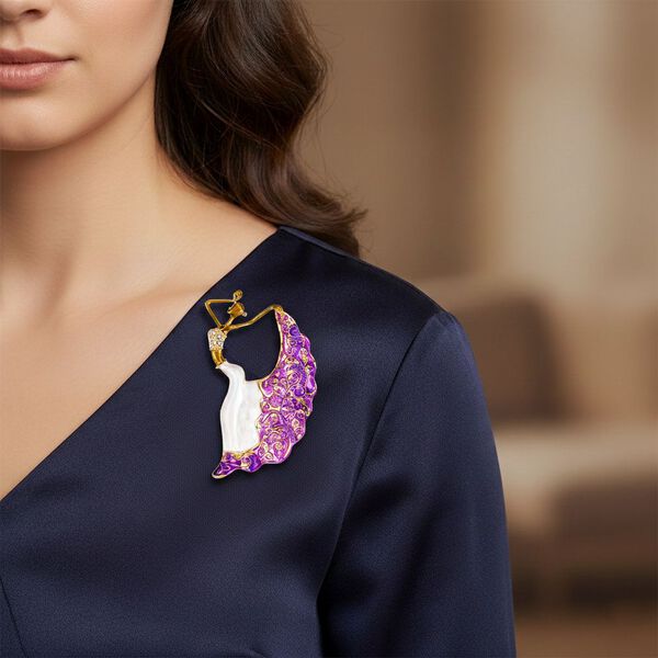 Wei&szlig;er Kristall Brosche emailliert image number 2