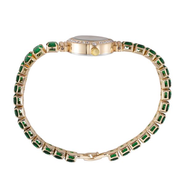 Genoa Time V2 - PC21S Japanisches Uhrwerk, Gehäuse mit weißen Kristallakzenten und PNP-Goldplattierung, rundes Zifferblatt mit weißen Ziffern und Kristallen, grünen Zirkonia und weißen Kristallen image number 6