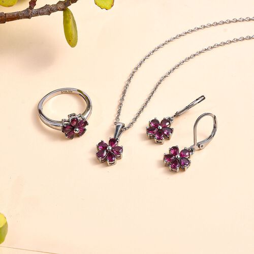Rhodolith Granat Schmuckset  Edelstahl ca. 3,31 ct. image number 1