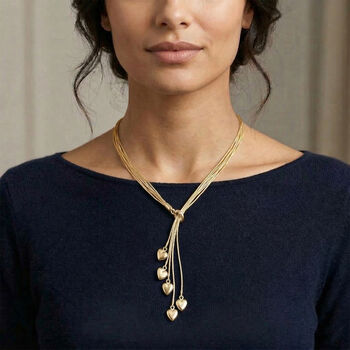 Lariat-Halskette mit Herz-Charms, nickelfreies Messing , ca. 50 cm