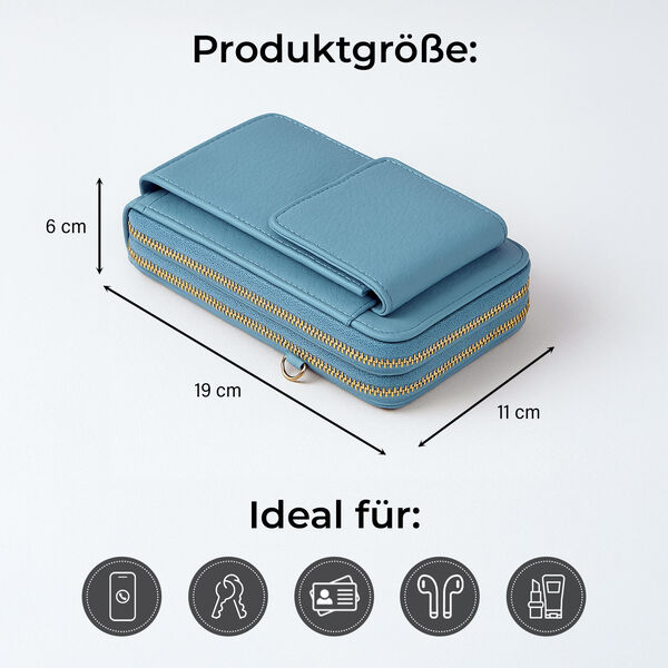 Crossbody-Handytasche mit RFID-Schutz und gemustertem Trageriemen, 19x6x11 cm, Türkis image number 5