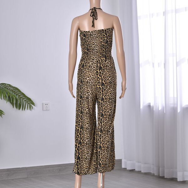 Halsausschnitt Jumpsuit, braun mit Leopardenmuster image number 2