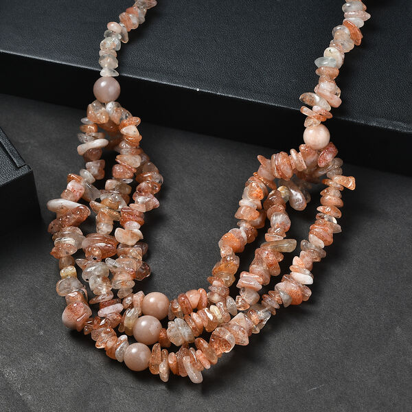 EVER TRUE Sonnenstein, Pfirsich Mondstein Halskette ca. 45 cm Nickelfreies Messing Platiniert ca. 345.00 ct image number 1