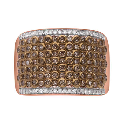 Nat&uuml;rlicher Champagner Diamant Ring, 925 Silber Ros&eacute;gold Vermeil (Gr&ouml;&szlig;e 16.00) ca. 1.00 ct