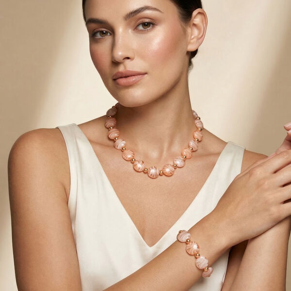 Rosa Glas-Perlen 53,25cm Halskette und flexibles Armband im Murano-Stil image number 2