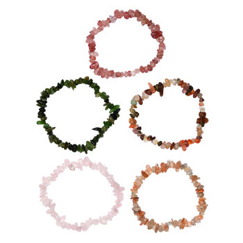 5er Set - Nephrit, Rosenquarz, Erdbeer Quarz, Mehrfarbiger Rutilquarz, Sonnenstein Armband flexibles ca. 7.5 cm, ca. 320.00 ct
