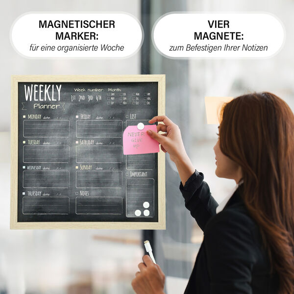 Wochenplaner-Tafel mit magnetischem Marker, inklusive 4 Magneten und &uuml;bersichtlichem Layout, schwarz image number 3