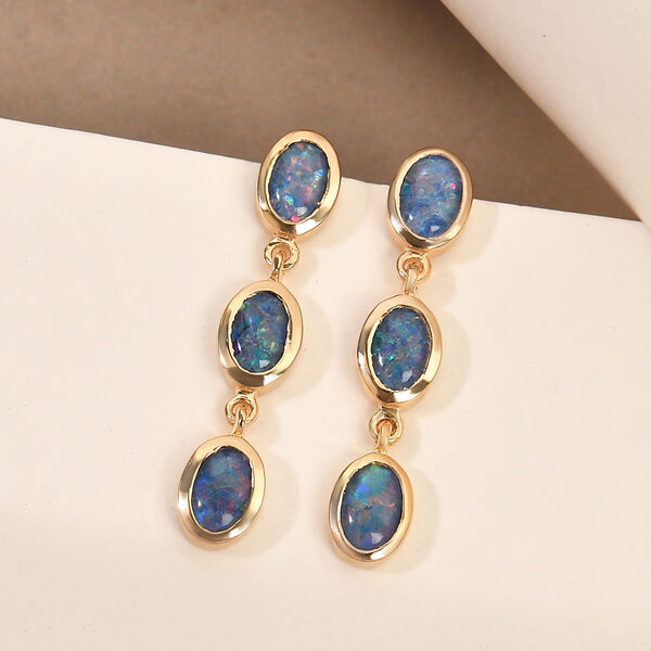 Boulder Opal Triplett Ohrhänger in Silber image number 2