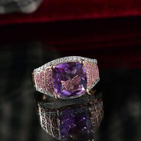 Djoy AA Rose De France Amethyst, Rosa Saphir Ring 925 Silber 750 Roségold Vermeil (Größe 18.00) ca. 5.79 ct