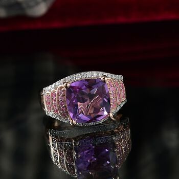 Djoy AA Rose De France Amethyst, Rosa Saphir Ring 925 Silber 750 Ros&eacute;gold Vermeil (Gr&ouml;&szlig;e 18.00) ca. 5.79 ct