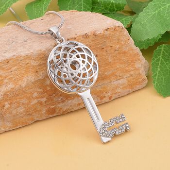 Wei&szlig;er Kristall-Schl&uuml;ssel-Anh&auml;nger mit Kette in Silberton, 73 cm