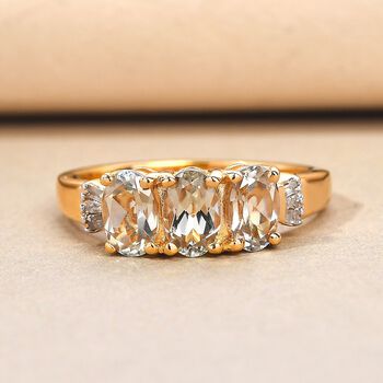 AAA Turkizit und wei&szlig;er Diamant-Ring, 925 Silber Gelbgold Vermeil  ca. 1,59 ct