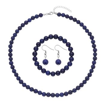 3er Set - Lapislazuli Halskette, Armband und Ohrringe, 316L Edelstahl ca. 323.50 ct