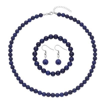3er Set - Lapislazuli Halskette, Armband und Ohrringe, 316L Edelstahl ca. 323.50 ct