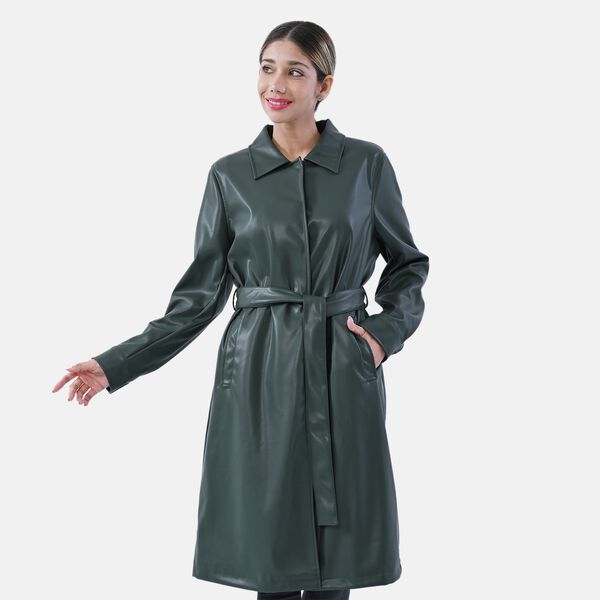 LA MAREY - Kunstleder Mantel, Gr&ouml;&szlig;e M, Olivgr&uuml;n