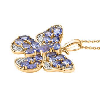 D'Joy Tansanit Schmuckset ca. 50 cm 925 Silber 750 Gelbgold Vermeil ca. 4,46 ct.