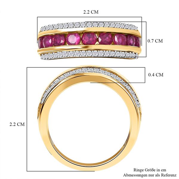 Afrikanischer Rubin (Fissure gefüllt), Weißer Zirkon Ring 925 Silber Gelbgold Vermeil (Größe 21.00) ca. 1.91 ct image number 6