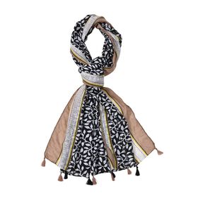 Patchwork Schal mit schwarz-weiß Blattmuster