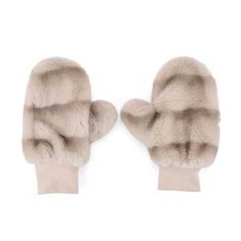 Flauschige F&auml;ustlinge mit Kunstfell und Strickb&uuml;ndchen, Einheitsgr&ouml;&szlig;e, Beige