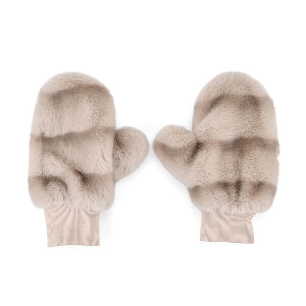 Flauschige Fäustlinge mit Kunstfell und Strickbündchen, Einheitsgröße, Beige image number 0