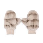 Flauschige Fäustlinge mit Kunstfell und Strickbündchen, Einheitsgröße, Beige