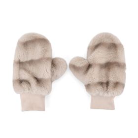 Flauschige Fäustlinge mit Kunstfell und Strickbündchen, Einheitsgröße, Beige