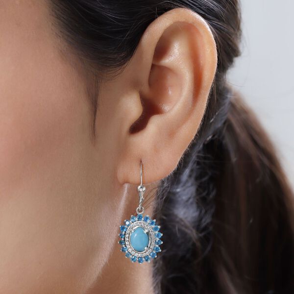 Nat&uuml;rliche Sleeping Beauty T&uuml;rkis und Neon Apatit und Zirkon-Ohrh&auml;nger - 3,25 ct. image number 3