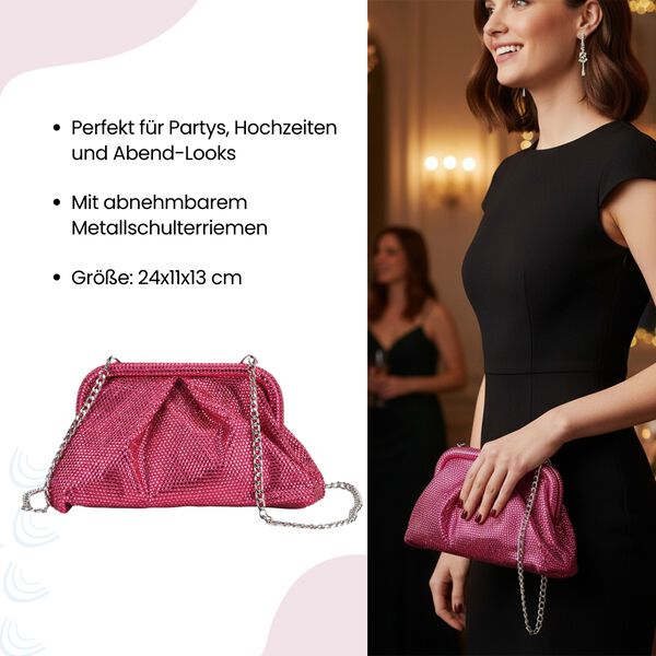 Clutch mit Metallschulterriemen, 24x11x13cm, Rosa image number 3