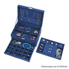 Schmuckkästchen mit 3 Ebenen und Schloss, Samt, inkl. 5 Silberputztücher, ca. 25x17x12 cm, Marineblau