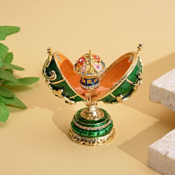 Tablettend&ouml;schen mit wei&szlig;en Kristallen, emailliert, 6x3,5x7 cm, Gr&uuml;n