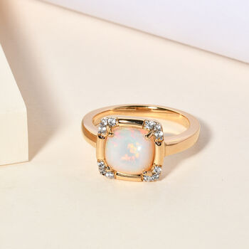 Nat&uuml;rlicher, &auml;thiopischer Opal und Zirkon-Ring, 925 Silber 585 Gelbgold Vermeil  ca. 1,42 ct