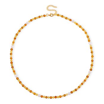 Wei&szlig;e S&uuml;&szlig;wasser Perle und Bernstein Halskette, 50+5cm