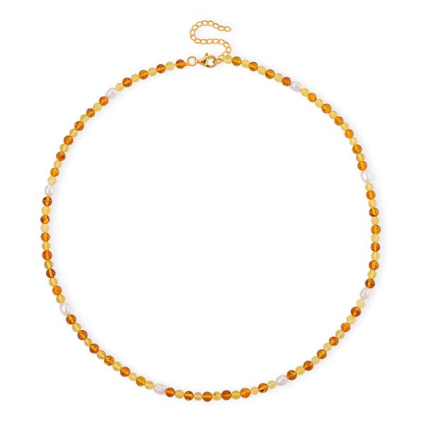 Wei&szlig;e S&uuml;&szlig;wasser Perle und Bernstein Halskette, 50+5cm image number 3