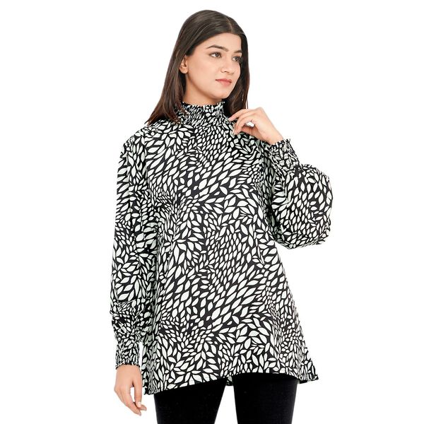 TAMSY - Damen Bluse mit Blatt- und Blumenmuster, Gr&ouml;&szlig;e 40, Schwarz image number 2