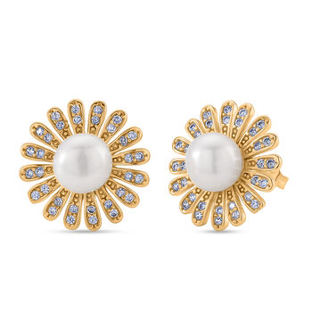 Lila S&uuml;&szlig;wasser Perle (7-9 mm), Wei&szlig;er Zirkonia Ohrringe Nickelfreies Messing vergoldet