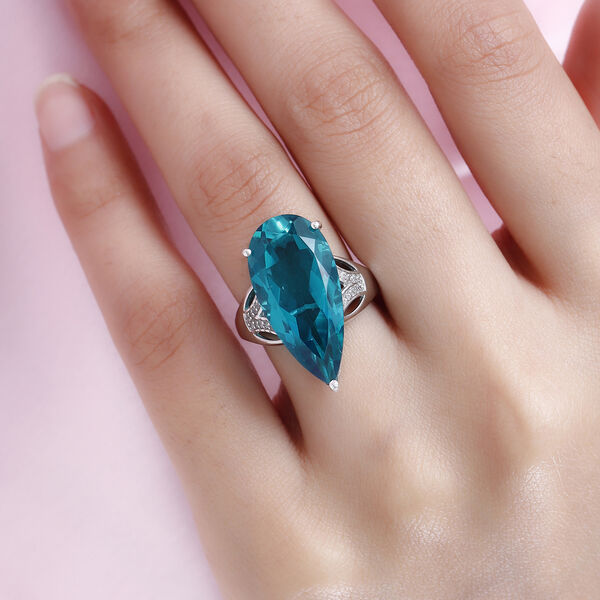 Capri-Blau Triplett Quarz und wei&szlig;er Zirkon-Ring, 925 Silber platiniert  ca. 14,33 ct image number 3