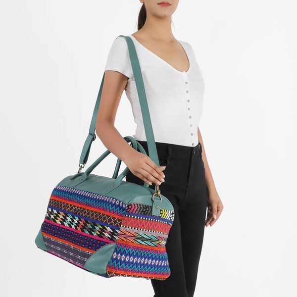 Stilvolle Weekender-Tasche mit handgewebtem Muster, Grün image number 2