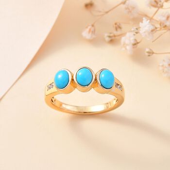 AA Amerikanischer nat&uuml;rlicher Sleeping Beauty T&uuml;rkis, Wei&szlig;er Zirkon Ring 925 Silber 750 Gelbgold Vermeil (Gr&ouml;&szlig;e 20.00) ca. 1.04 ct