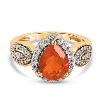 Purpurroter Feuer Opal, Wei&szlig;er Zirkon Ring 925 Silber Gelbgold Vermeil (Gr&ouml;&szlig;e 16.00) ca. 1,77 ct