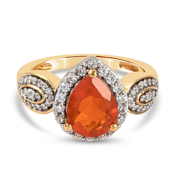 Purpurroter Feueropal und wei&szlig;er Zirkon-Ring, 925 Silber Gelbgold Vermeil  ca. 1,77 ct