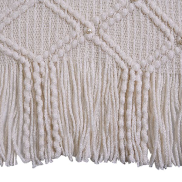 Strickschal mit Quasten und Perlen, Beige image number 2