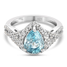 Kambodschanischer blauer und Weißer Zirkon Ring 925 Silber platiniert